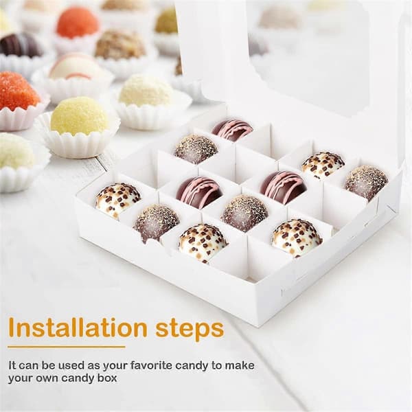 16 Compartment Dessert Box with Window Western Pastry Box Compartment Baking Box for Chocolate Dessert Plate 20pcs