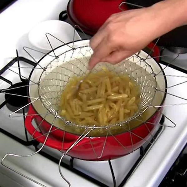 Kokoontaitettava höyrystin, verkko, huuhtelu, siivilöinti, paisto, työkalu, keittiö, ruoanlaitto