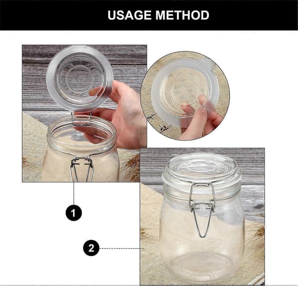 12 stk. silikontætningsringe til glas med clips, 0,35/0,5/1/1,5/2 L, konservesglas