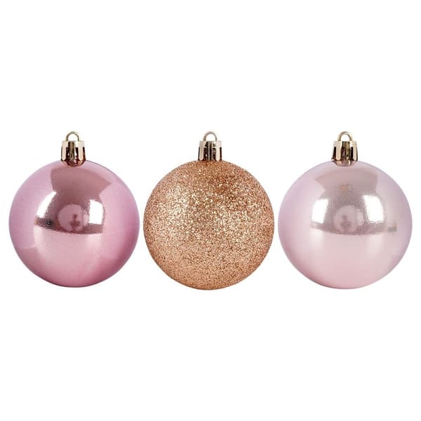 Sett med 12 knusesikre rosa juletrekuler - glitter & matt