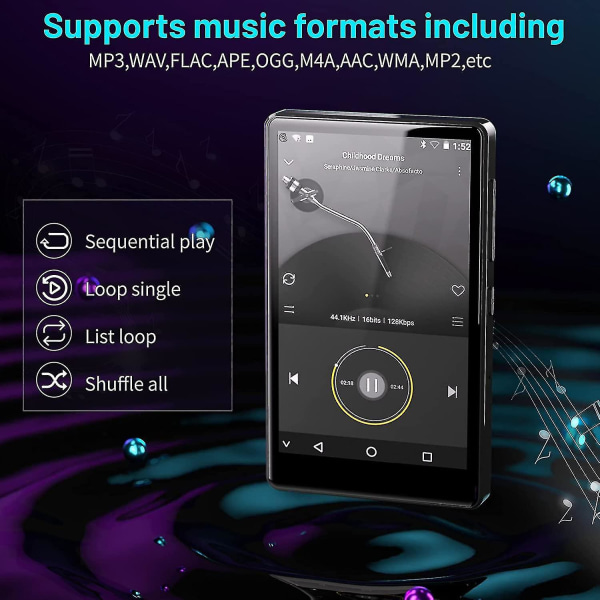 Mp3-spelare Bluetooth med Spotify för barn, hörbar, webbläsare (borttagbar), amazon musik, 4,0" Ips-skärm Mp4 bärbar musikspelare, full pekskärm i metall
