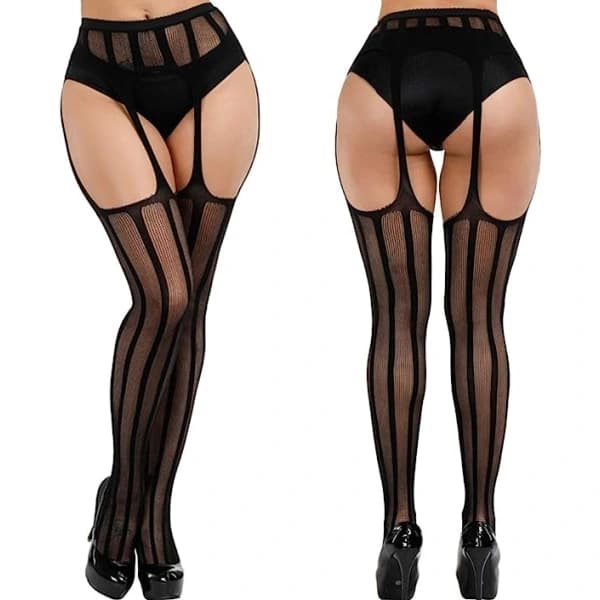 Dameleggings med høj talje, netstrømpebukser, stretch, blondekant