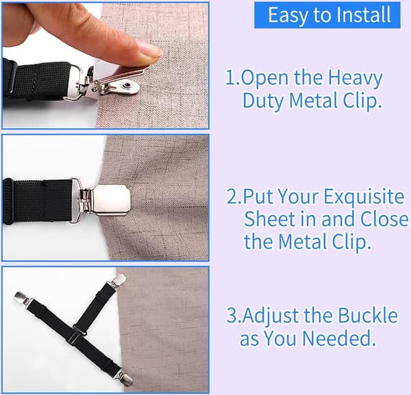 4x Bed Sheet Straps - Sheet Fasteners - Duvet Cover Clips - Sheet Locking Clips - Sheet Holders