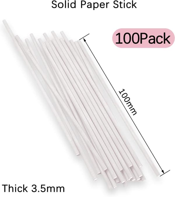 100-pakning (hvit) pinner til klubber og kakepops, papirpinner