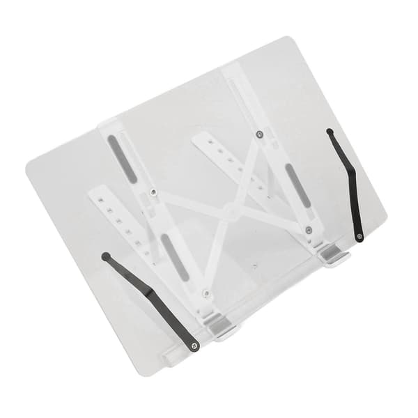 Foldable Book Stand for Reading, Multifunctional Adjustable Acrylic Holder for Desk with Page Clips for Seniors, White