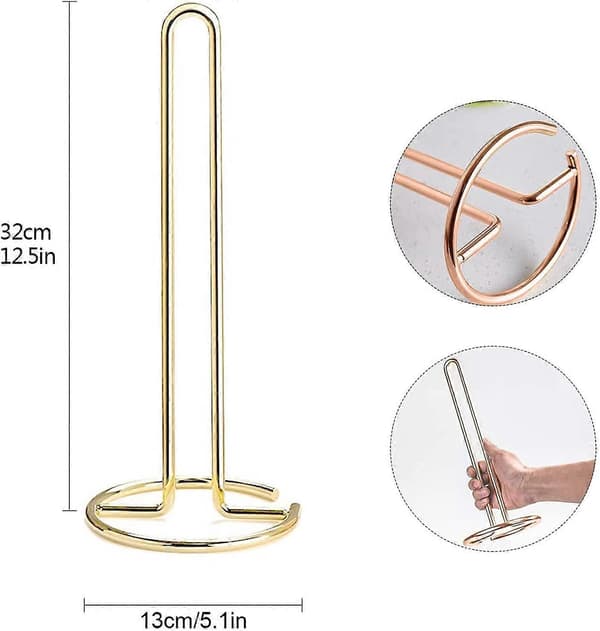 Paper Towel Holder Kitchen Roll Holder Fits All Kitchen Rolls Vertical Kitchen Roll Holder Towel Holder (Gold) [DB]