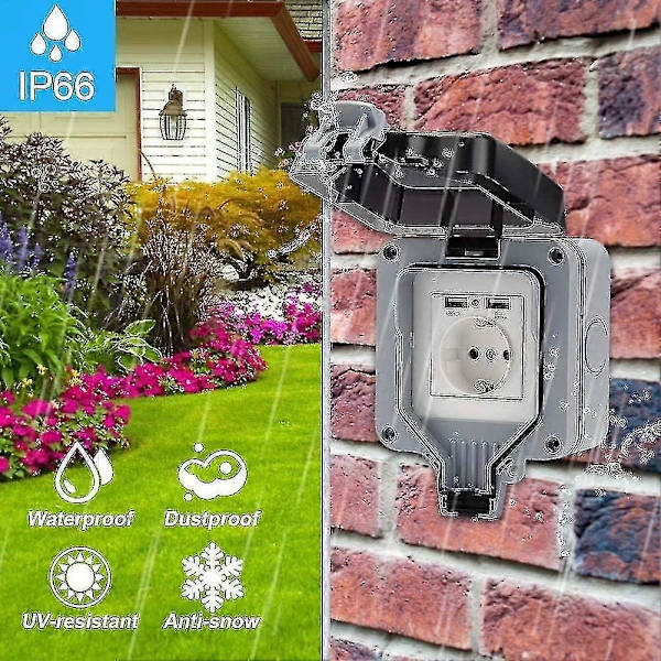 Garden Socket Outdoor Socket IP66 Waterproof USB Socket Wall Mounted Socket