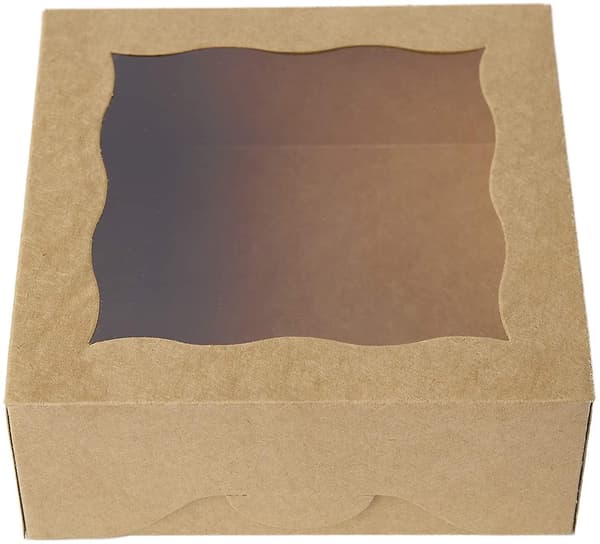 6\" Brown Bakery Boxes with PVC Window for Pie and Cake Boxes Small Natural Craft Paper Boxes 6x6x2.5 Inch, 12-Pack