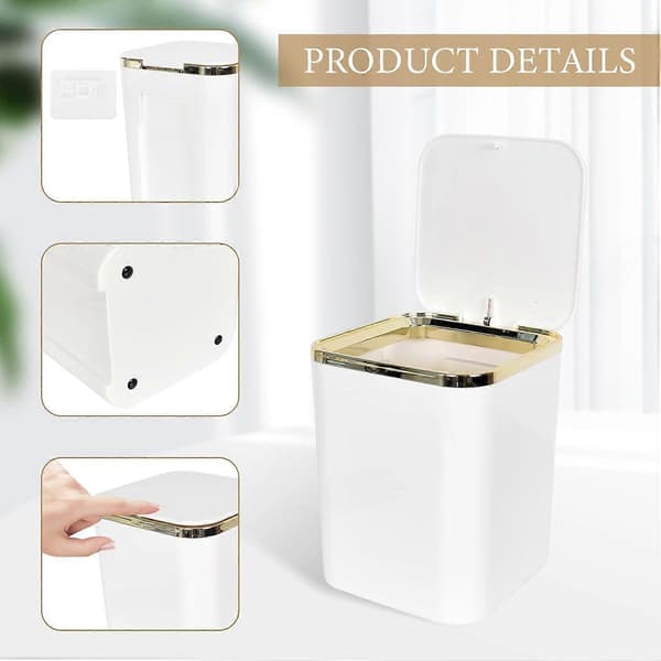Mini Soptunna med Lock - 2 L Pop Up Papperskorg för Badrum, Skrivbord, Soffbord (Vit)