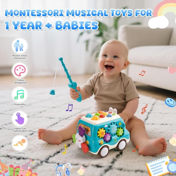 Montessori lekebil med xylofon for 1-2 år gamle gutter og jenter, blå