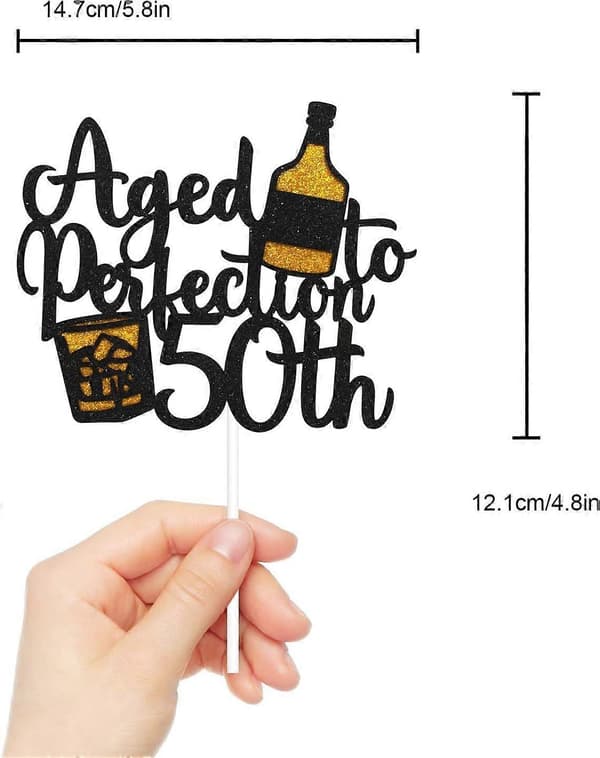 50-årstårta Topper Vin 50-årsdag Svart Glitter