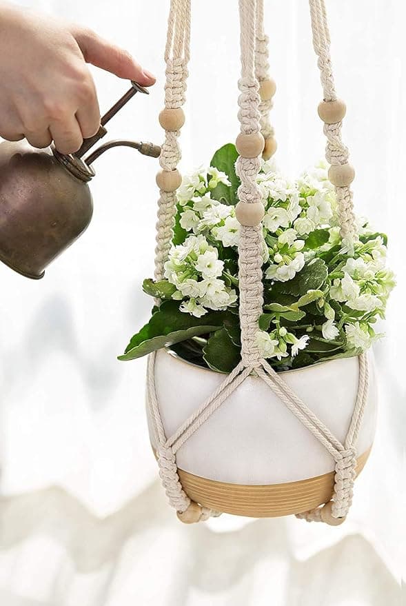Hängande växtkruka 2 st, Bomullsrep med pärlor utan tofsar, 89 cm
