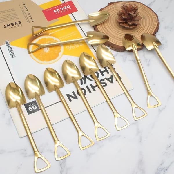 10 st dessertskedar spadeform rostfritt stål 6 tum guld