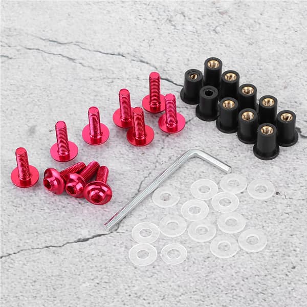 10 pcs Motorcycle Windshield Bolts Nuts Washers Universal Motorcycle Fairing Mounting Kit Red
