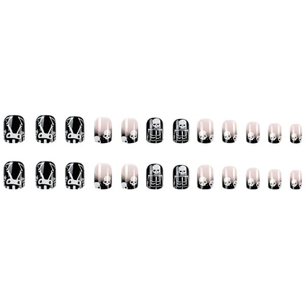 Halloween Skull False Nails 24pcs ABS Short Length