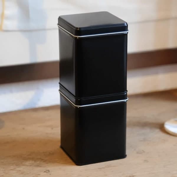 x Classic Square Storage Tin/Tea Caddy, STACKABLE, Aroma-Proof, Metal, | 9.2 x 7.8 x 7.8 cm (H,W,D) | Ideal as a Coffee or Spice Jar, Black