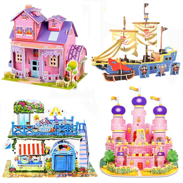 2 delar DIY pussel barns leksaker 3D pussel stativ fransk blomsteraffär + drömhus