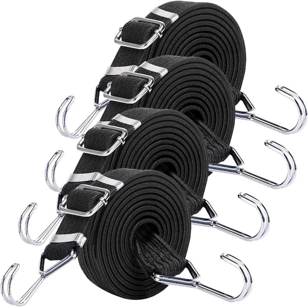 Elastiske snore med krog, 2 m elastisk snor med krog (4-pak)