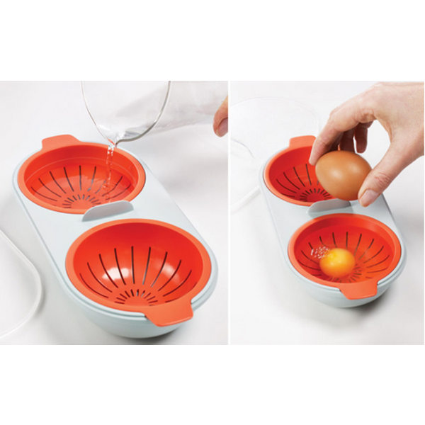 Steamed Eggs Microwave Egg Cooker 2 Layer with Drain Basket Egg Boiler (Orange) Breakfast Eggs