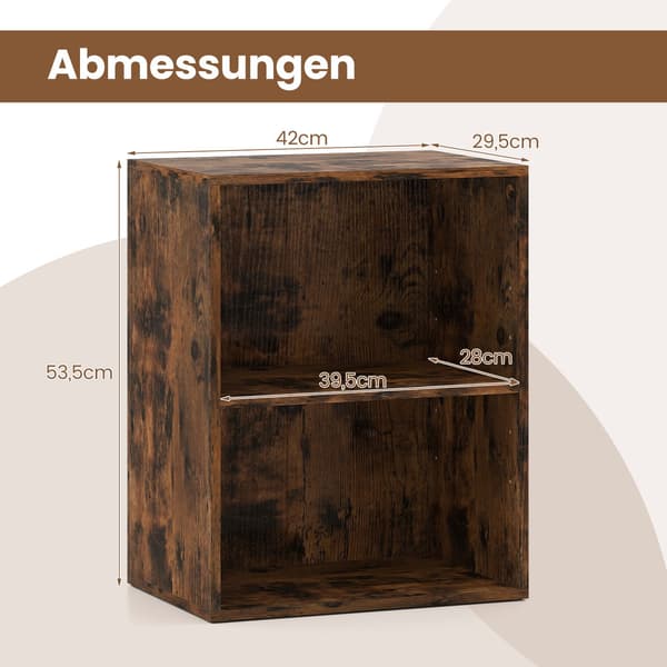 Bogreol i træ, 2 etager, justerbare hylder, rustik brun
