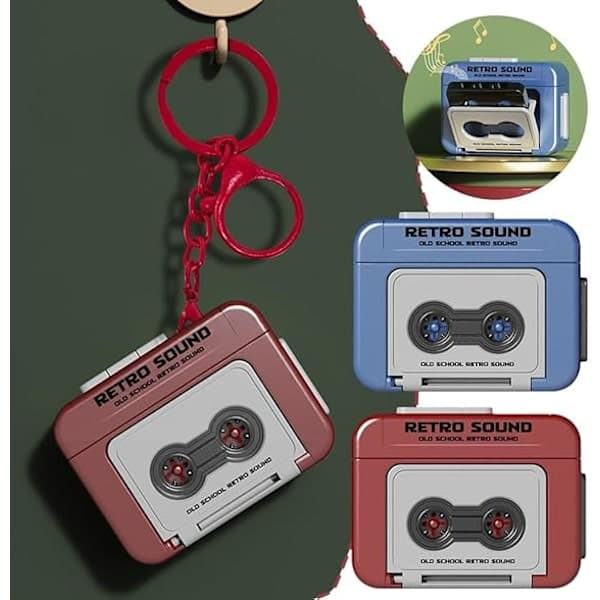 Mini Cassette Player Keychain, Retro Cassette Player Keychain, Recording Function, Blue