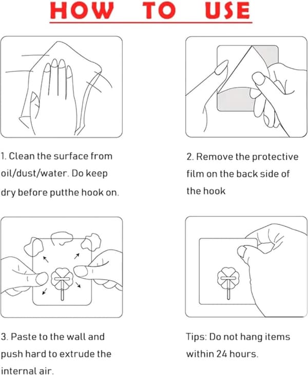 Self-adhesive hooks, 15 kg capacity, transparent damage-free, pack of 20 for kitchen and bathroom