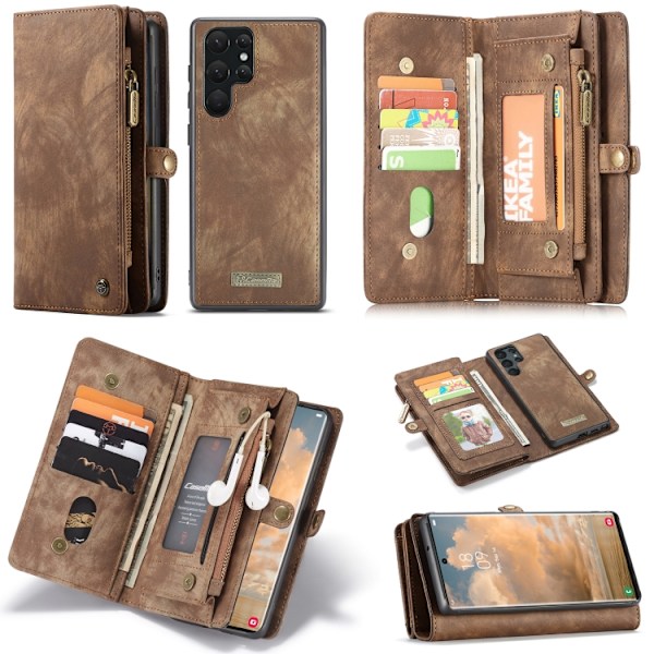 CaseMe Multi-Slot 2 i 1 Plånboksfodral Galaxy S22 Ultra Brun