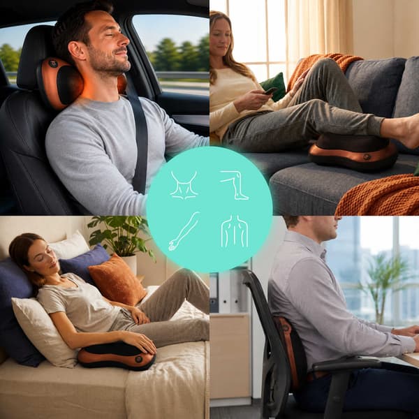 Opvarmet massagepude med 4 hoveder til hjem og bil