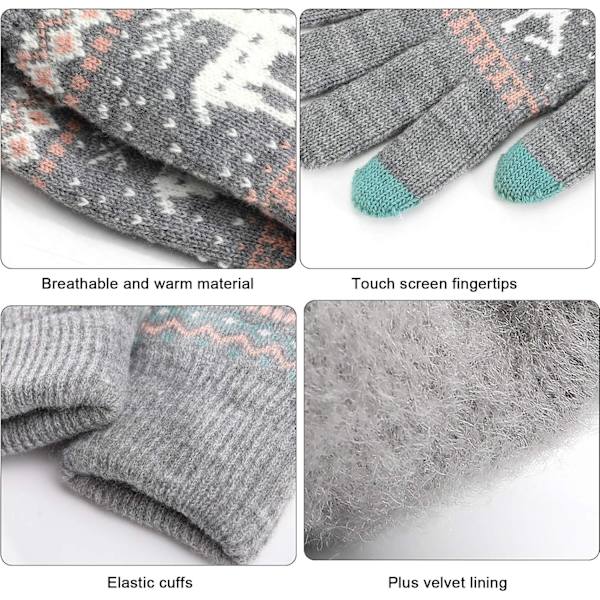 Vinterstrikkede varme handsker Unisex Touchscreen, Termisk Elastisk F