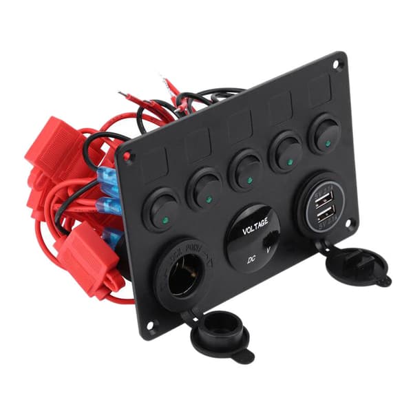 5 sett vippebryter kontrollpanel på-av dobbel digital voltmeter USB-uttak lading for bil marine Rv lastebil rød
