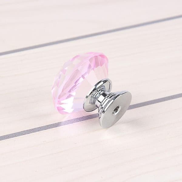 10 stk. 30 mm glasmøbelknopper i krystaldiamantform, greb til kommode, skuffe, garderobe, køkkenskab, lyserød