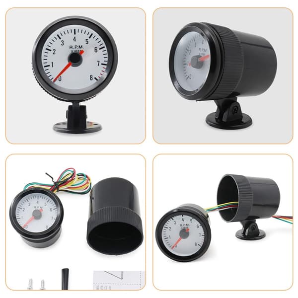 2 tommer 52mm omdrejningstæller til bil lyseblå sort cirkel 0-8000 RPM egnet til 1 til 8 cylindre