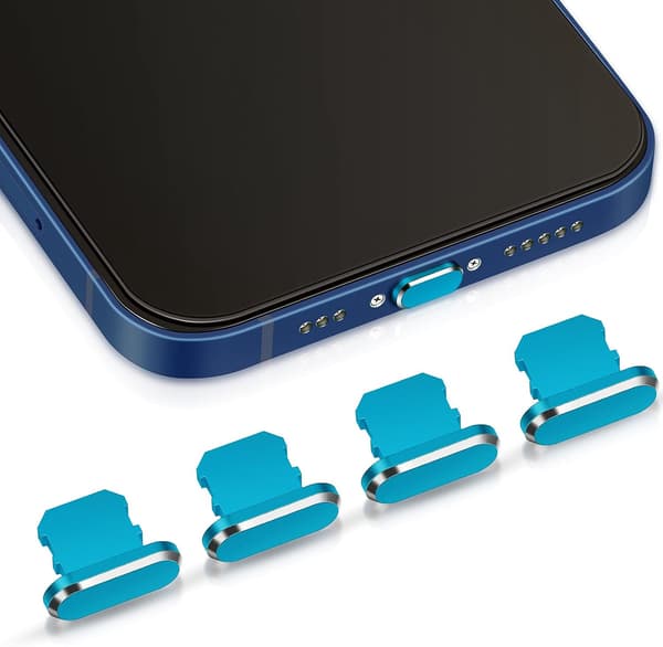 (Dark Blue) 4 Dust Plugs Compatible with iPhone 11, 12 Dust Plug Charging Port Protector Compatible with iPhone 11, 12, Pro, Max/X/XS/XR, 7, 8 Plus, iPad Mini/Air