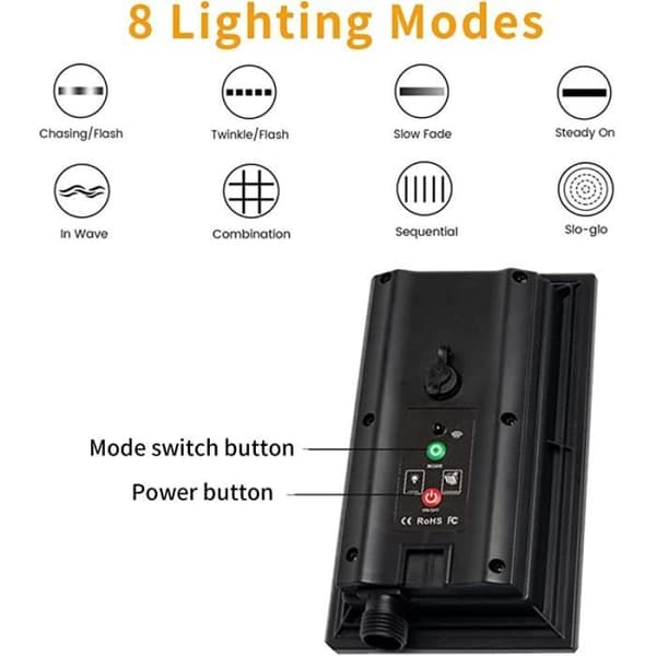 LED-ljuslist 10m - Solcellsdriven - IP67 - 8 Dekorativa Lägen