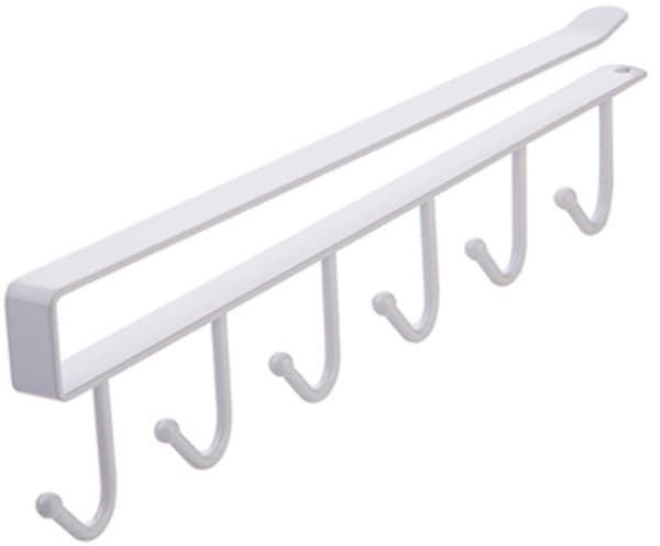 1 Piece Hanging Hooks - Shelf Under Cabinet/Mug Holder - 6 Hooks/Drill-Free Coffee Mug Holder/Kitchen Utensils/Organizer/Hook Rack - White Hanging Hooks