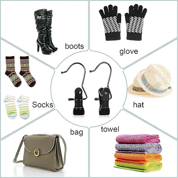 Boot Hangers for Closet, Laundry Hooks with Clips, Boot Holder, Hanging Clips, Portable Multifunctional Hangers Single Clip Space S
