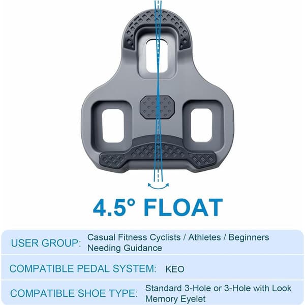 Cykelsko-klamper / Pedalklamper til Look Keo, justerbar vinkel 4,5°, TPU, grå