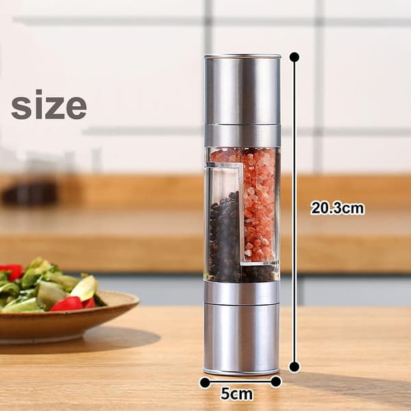 Adjustable Pepper Grinder with Dual Compartments and Large Bottle Opening - Manual Spice Mill
