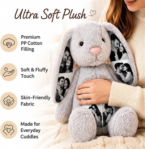 Custom Photo-Filled Rabbit Plush with Hidden Ears, Personalized Image, Size A A