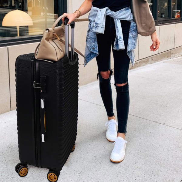Resväska, 3 delar, hård skalvagn resväska set, expanderbara, hållbara handbagageset med TSA-lås och 4 hjul 20/24/28 tum black