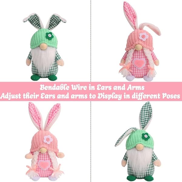 Easter Gnomes Decorations, 2 Pcs Plush Easter Bunny Handmade Swedish T