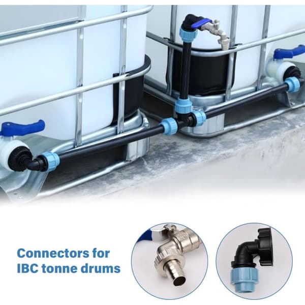 Anslutningssats 2 x 1000L IBC-tankar S60X6 / IBC-adapter med 3/4\" svanhals