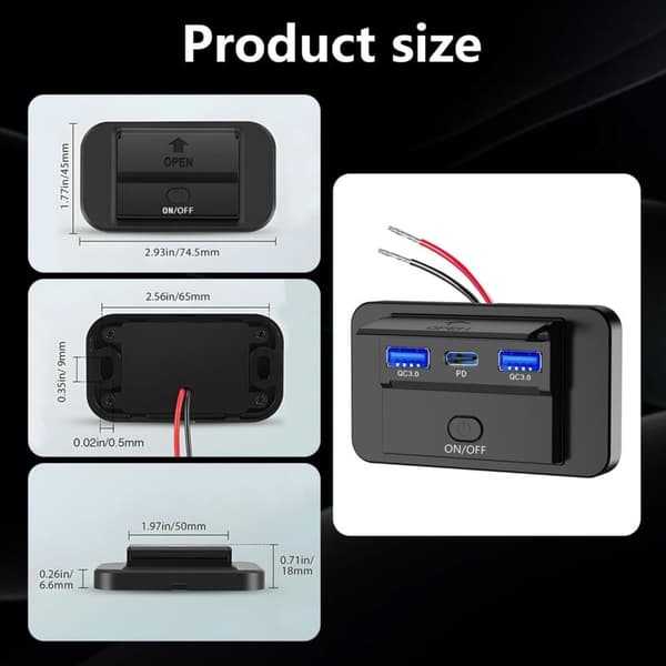 12V 72W Dubbel USB QC3.0 och PD3.0 Typ C Billaddarplugg för Bil, Husbil, Buss, Lastbil, Båt, Golfbil (2-pack)