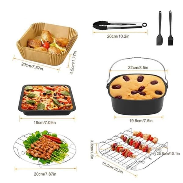 Tilbehørssæt til Cosori 5.5L Airfryer, 9-dele, Rustfrit stål, Non-stick
