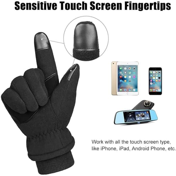 Vinterhandsker Touchscreen Handsker Palm Patch Isoleret Fleece Termisk til Mænd og Kvinder Sort, L