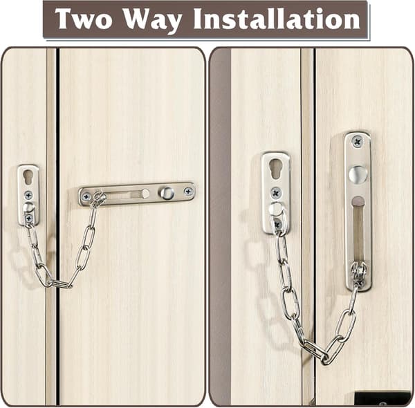 Door Chain Latch, Door Chains with Security Spring, Anti-Theft Push Lock for Inside and Extra Front Door, Brushed Nickel