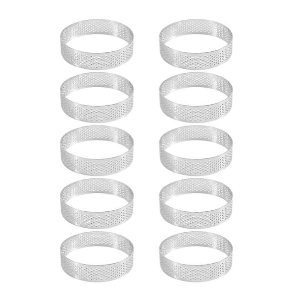 10 stk Sirkelformede Kakeringer Rustfritt Stål Tårn Paiform Perforert Mousse Ring, 8cm