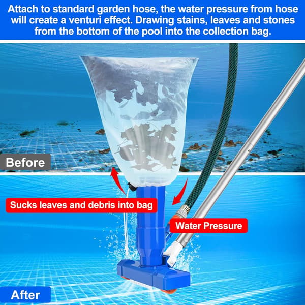 Pool Vacuum Cleaner, Portable Pool Vacuum Cleaner with 150 cm Pole, Small Manual Pool Cleaner
