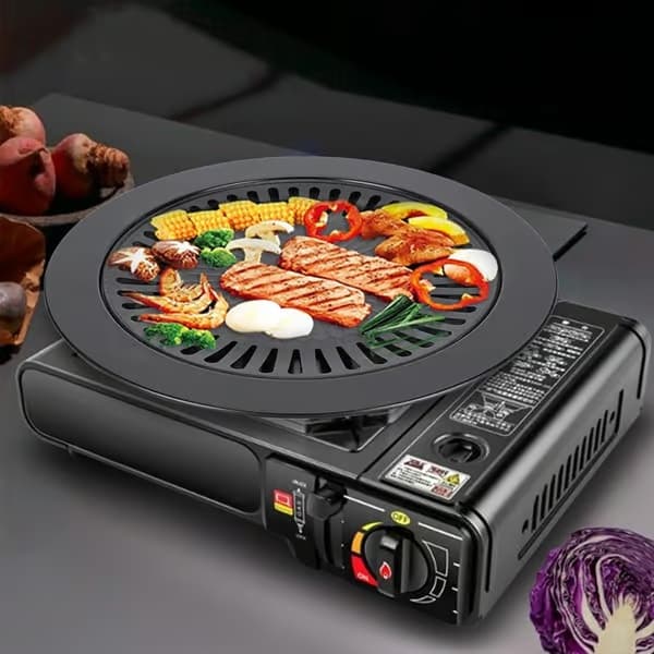 Koreansk rund BBQ-grillpanne, non-stick rustfritt stål, for innendørs gasskomfyr