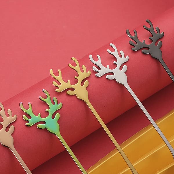 Creative Christmas Deer Spoon, Rainbow Color, Dessert Coffee Stirring Spoon